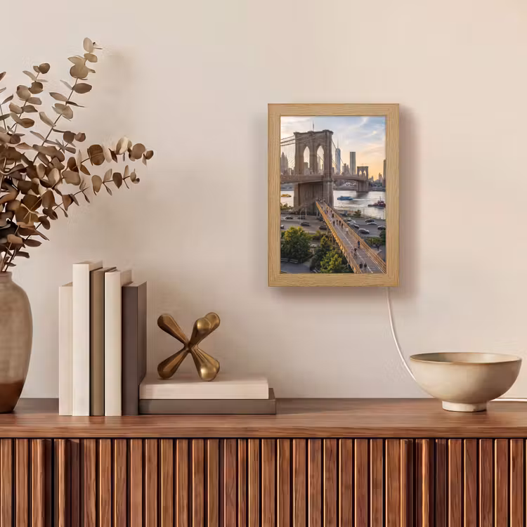 Personalisierte Lightbox - Brücke – Fluss – Stadt – Sonnenuntergang – Architektur - Brug - Rivier - Stad - Zonsondergang - Architectuur Light Box met kabel (Tafellamp) klein