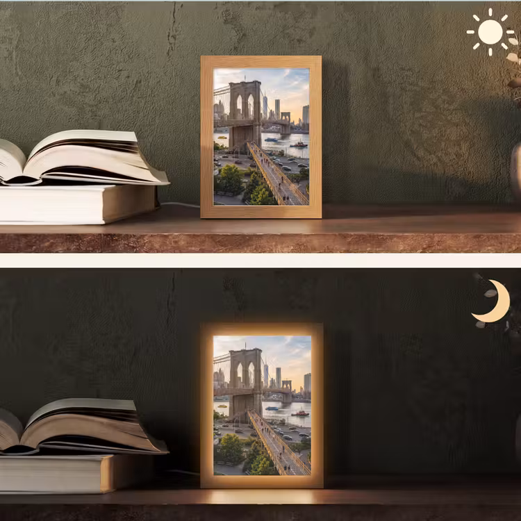 Personalisierte Lightbox - Brücke – Fluss – Stadt – Sonnenuntergang – Architektur - Brug - Rivier - Stad - Zonsondergang - Architectuur Light Box met kabel (Tafellamp) klein
