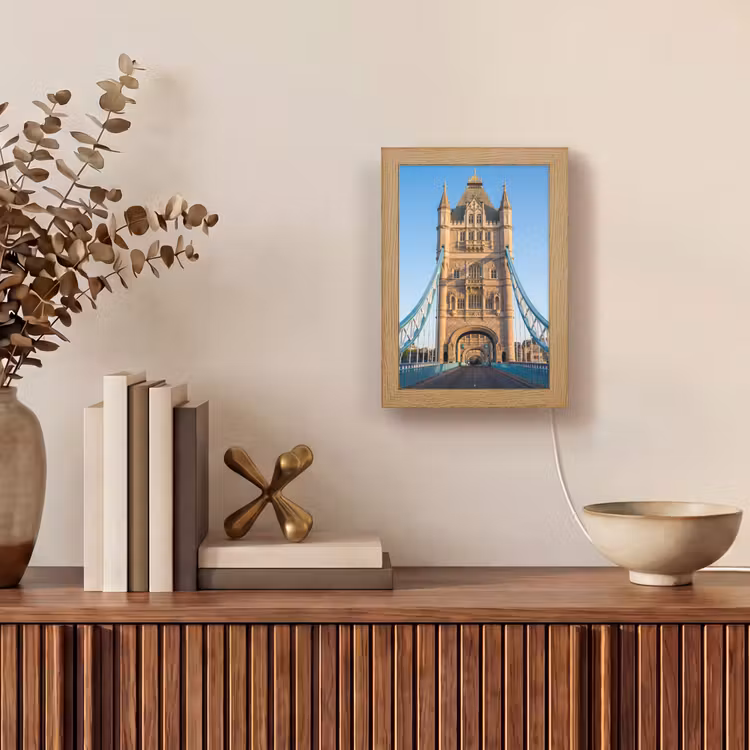Personalisierte Lightbox - Brücke – Turm – Architektur – Klassik – Blau - Brug - Toren - Architectuur - Klassiek - Blauw Light Box met kabel (Tafellamp) klein