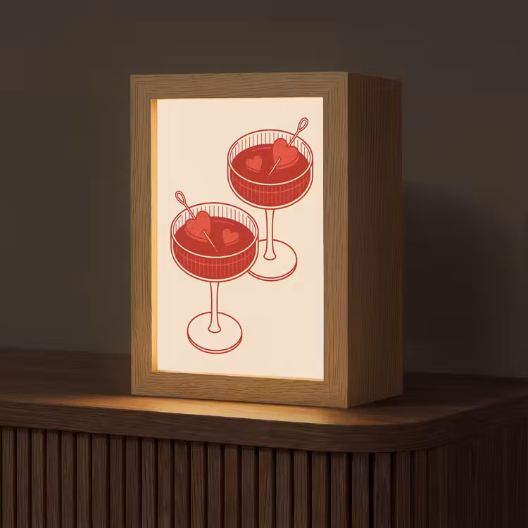 Personalisierte Lightbox - Cocktail – Herzchen – Liebe – Illustration – Rot - Cocktail - Hartjes - Liefde - Illustratie - Rood Light Box met kabel (Tafellamp) klein