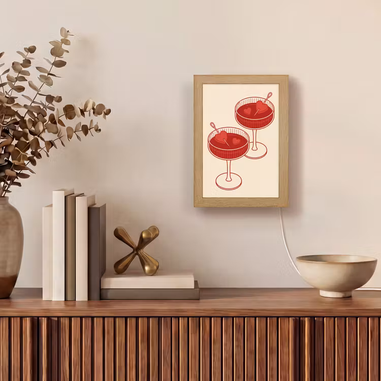 Personalisierte Lightbox - Cocktail – Herzchen – Liebe – Illustration – Rot - Cocktail - Hartjes - Liefde - Illustratie - Rood Light Box met kabel (Tafellamp) klein