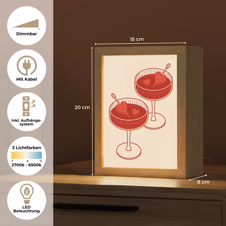 Personalisierte Lightbox - Cocktail – Herzchen – Liebe – Illustration – Rot - Cocktail - Hartjes - Liefde - Illustratie - Rood Light Box met kabel (Tafellamp) klein