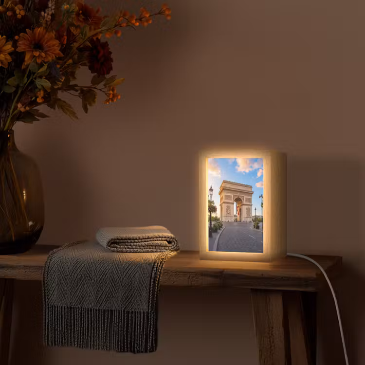 Personalisierte Lightbox - Denkmal – Paris – Sonnenuntergang – Architektur – Gold - Monument - Parijs - Zonsondergang - Architectuur - Goud Light Box met kabel (Tafellamp) klein