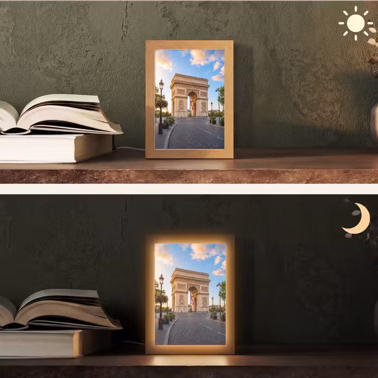 Personalisierte Lightbox - Denkmal – Paris – Sonnenuntergang – Architektur – Gold - Monument - Parijs - Zonsondergang - Architectuur - Goud Light Box met kabel (Tafellamp) klein