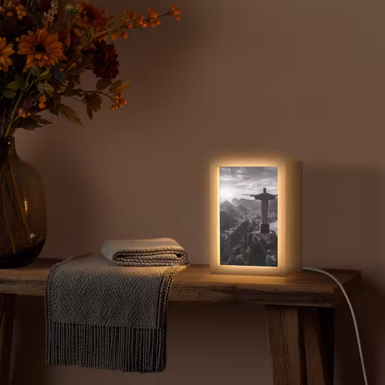 Personalisierte Lightbox - Denkmal – Stadtansicht – Landschaft – Schwarz-Weiß - Monument - Stadsgezicht - Landschap - Zwart-wit Light Box met kabel (Tafellamp) klein