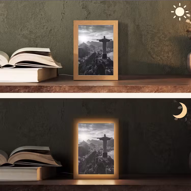 Personalisierte Lightbox - Denkmal – Stadtansicht – Landschaft – Schwarz-Weiß - Monument - Stadsgezicht - Landschap - Zwart-wit Light Box met kabel (Tafellamp) klein