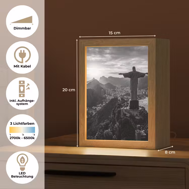 Personalisierte Lightbox - Denkmal – Stadtansicht – Landschaft – Schwarz-Weiß - Monument - Stadsgezicht - Landschap - Zwart-wit Light Box met kabel (Tafellamp) klein