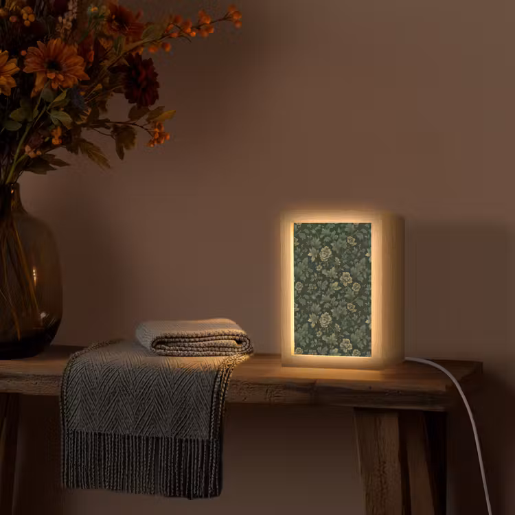 Donker - Groen - Goud - Botanisch Light Box met kabel (Tafellamp) klein 925 -sfeer4