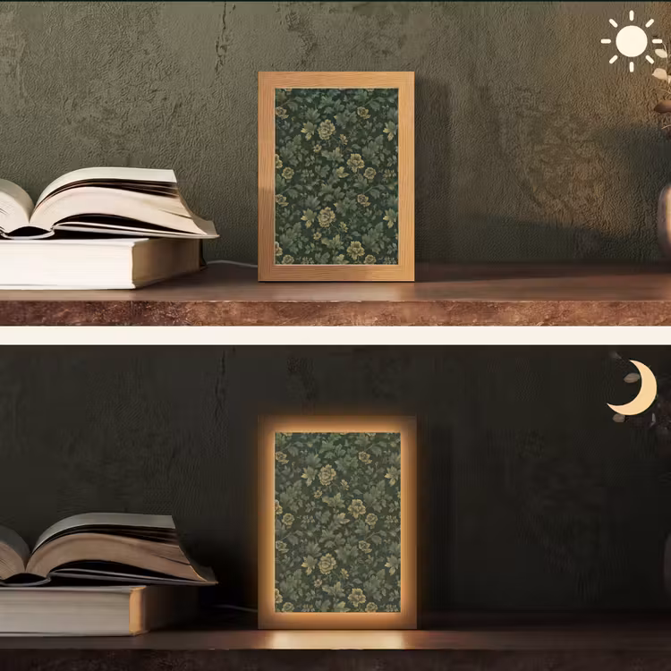 Donker - Groen - Goud - Botanisch Light Box met kabel (Tafellamp) klein 925 -sfeer3