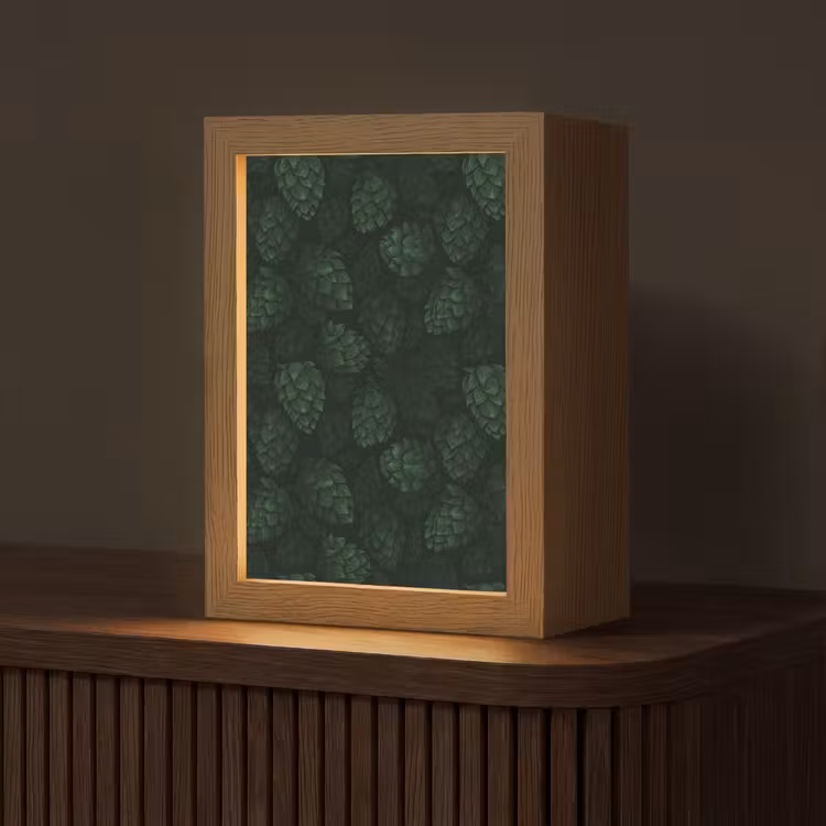 Donker - Groen - Hopbellen - Botanisch - Illustratie Light Box met kabel (Tafellamp) klein 925 -z3d_website
