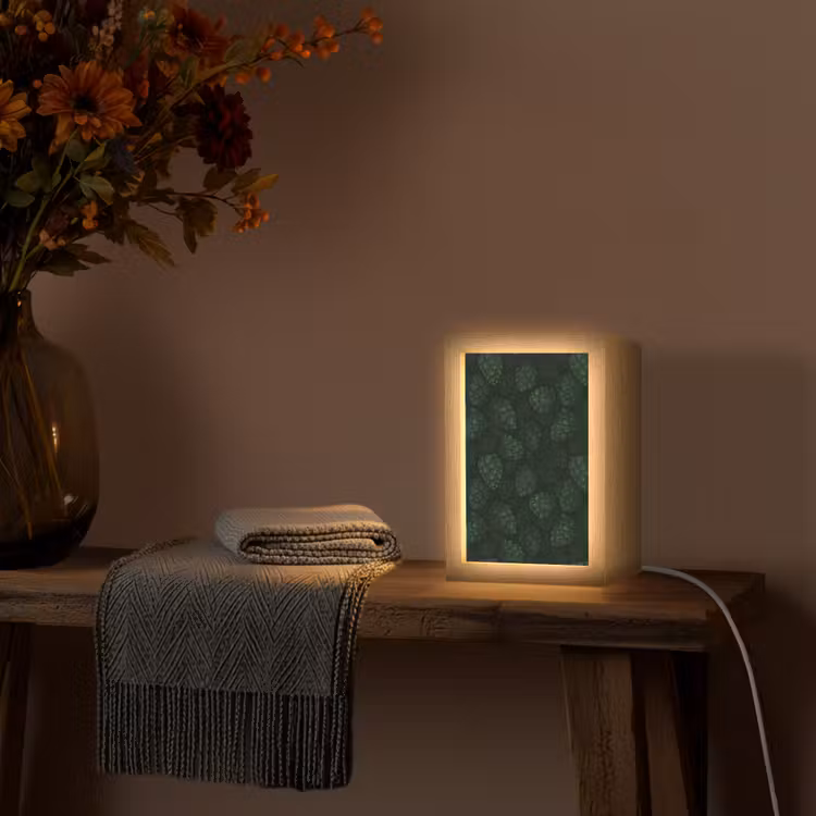 Donker - Groen - Hopbellen - Botanisch - Illustratie Light Box met kabel (Tafellamp) klein 925 -sfeer4