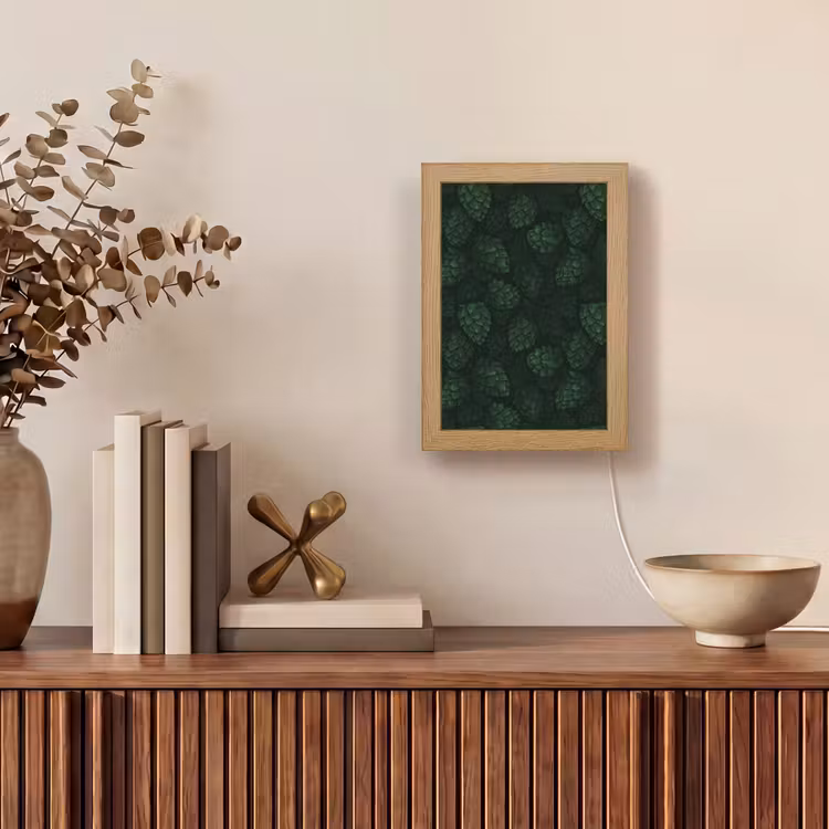 Donker - Groen - Hopbellen - Botanisch - Illustratie Light Box met kabel (Tafellamp) klein 925 -sfeer2