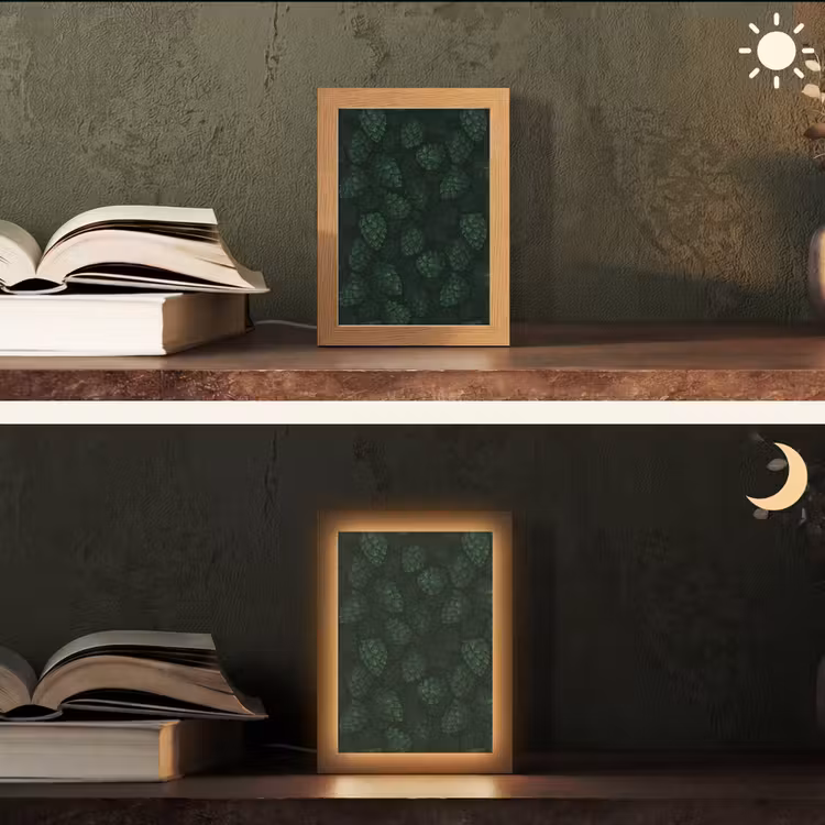Donker - Groen - Hopbellen - Botanisch - Illustratie Light Box met kabel (Tafellamp) klein 925 -sfeer3