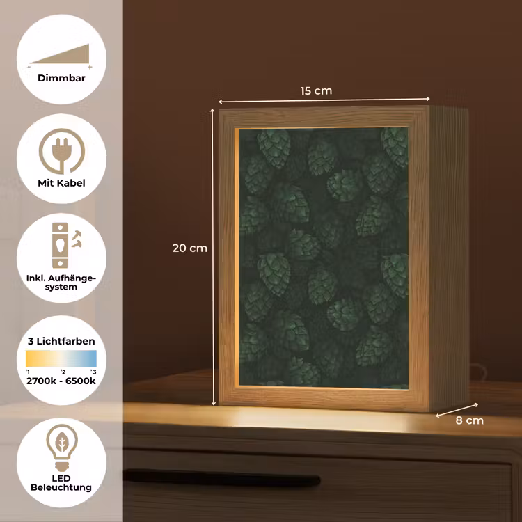 Donker - Groen - Hopbellen - Botanisch - Illustratie Light Box met kabel (Tafellamp) klein 925 -USP_DE