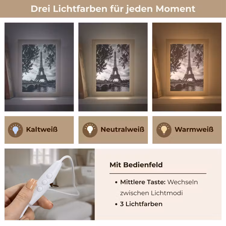 Personalisierte Lightbox - Eiffelturm – Paris – Fluss – Architektur – Schwarz-Weiß - Eiffeltoren - Parijs - Rivier - Architectuur - Zwart-wit Light Box met kabel (Tafellamp) klein