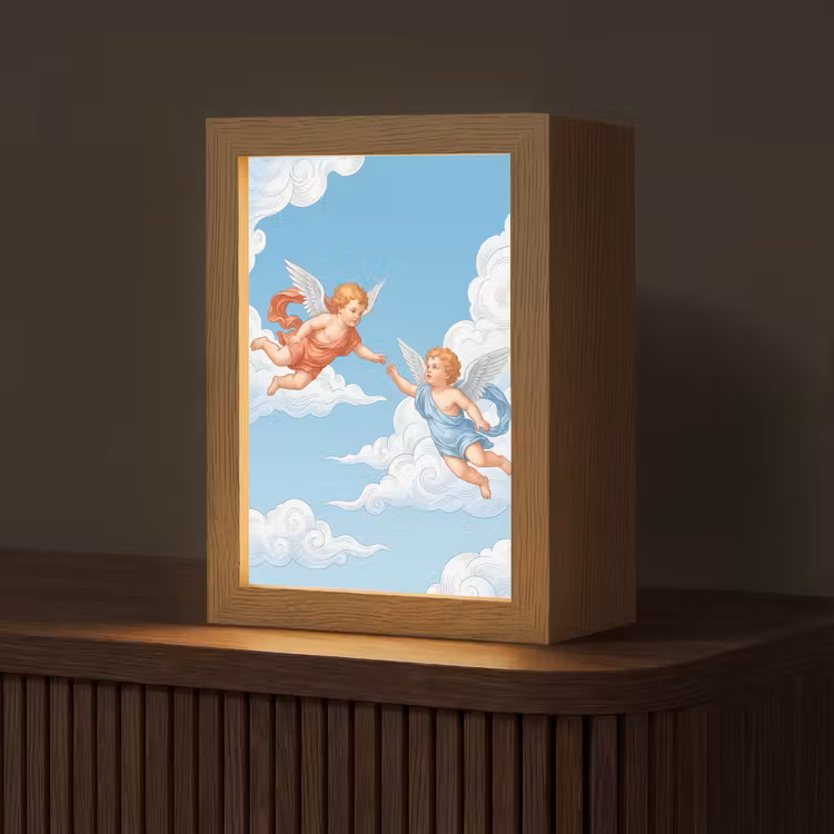 Engel - Vliegend - Klassiek - Blauw Light Box met kabel (Tafellamp) klein -z3d_website