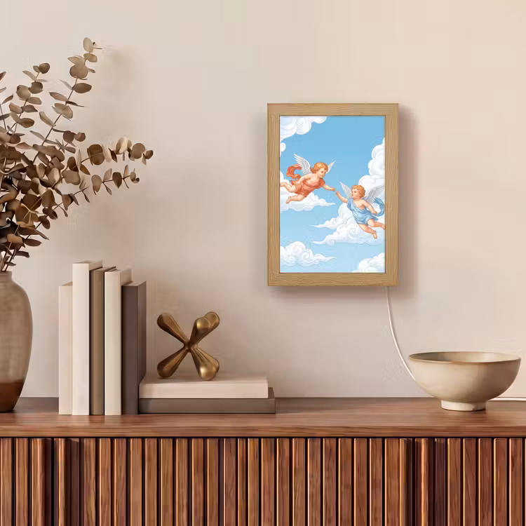 Engel - Vliegend - Klassiek - Blauw Light Box met kabel (Tafellamp) klein -sfeer2