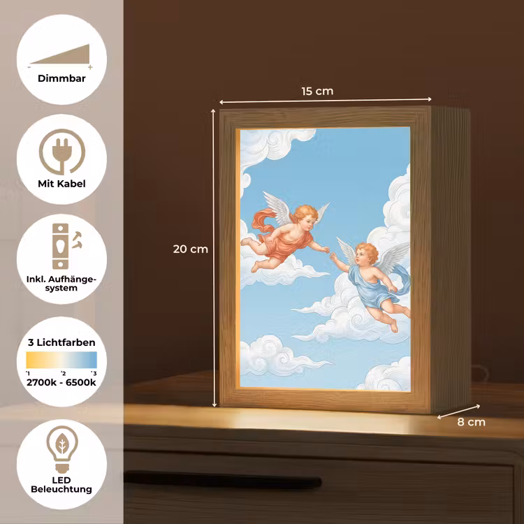 Engel - Vliegend - Klassiek - Blauw Light Box met kabel (Tafellamp) klein -USP_DE