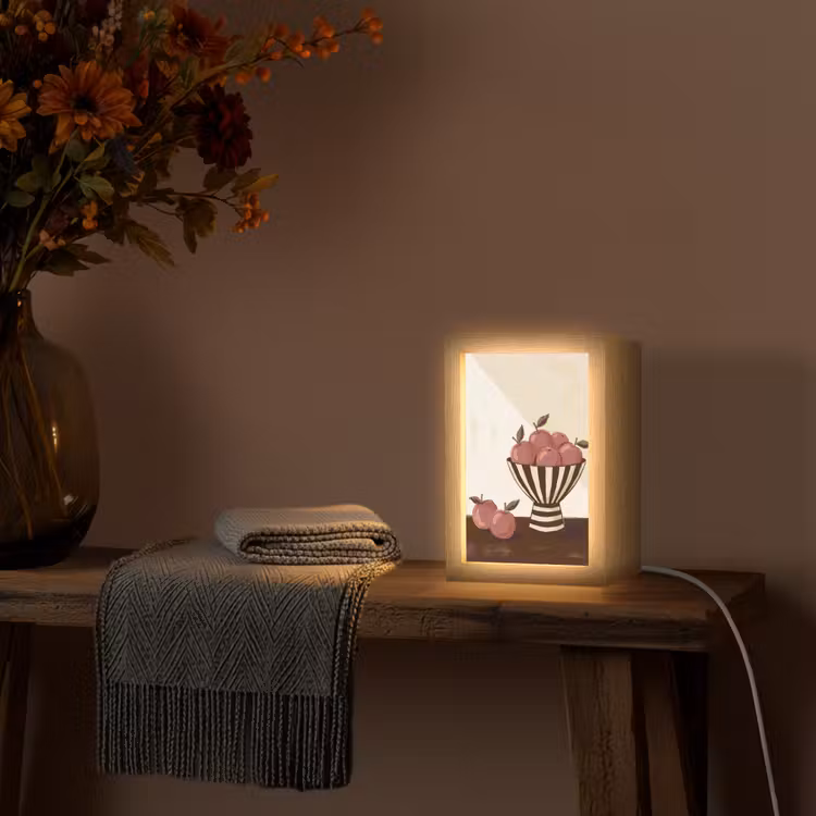 Personalisierte Lightbox - Essen – Schale – Stillleben – Modern – Rot - Eten - Schaal - Stilleven - Modern - Rood Light Box met kabel (Tafellamp) klein