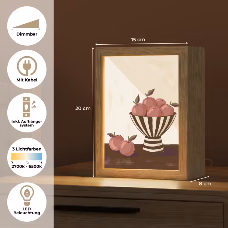 Personalisierte Lightbox - Essen – Schale – Stillleben – Modern – Rot - Eten - Schaal - Stilleven - Modern - Rood Light Box met kabel (Tafellamp) klein