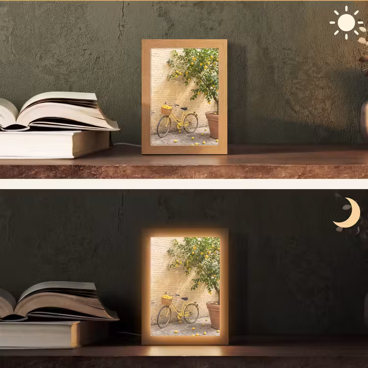Personalisierte Lightbox - Fahrrad – Korb – Essen – Gelb – Sommer - Fiets - Mand - Eten - Geel - Zomer Light Box met kabel (Tafellamp) klein