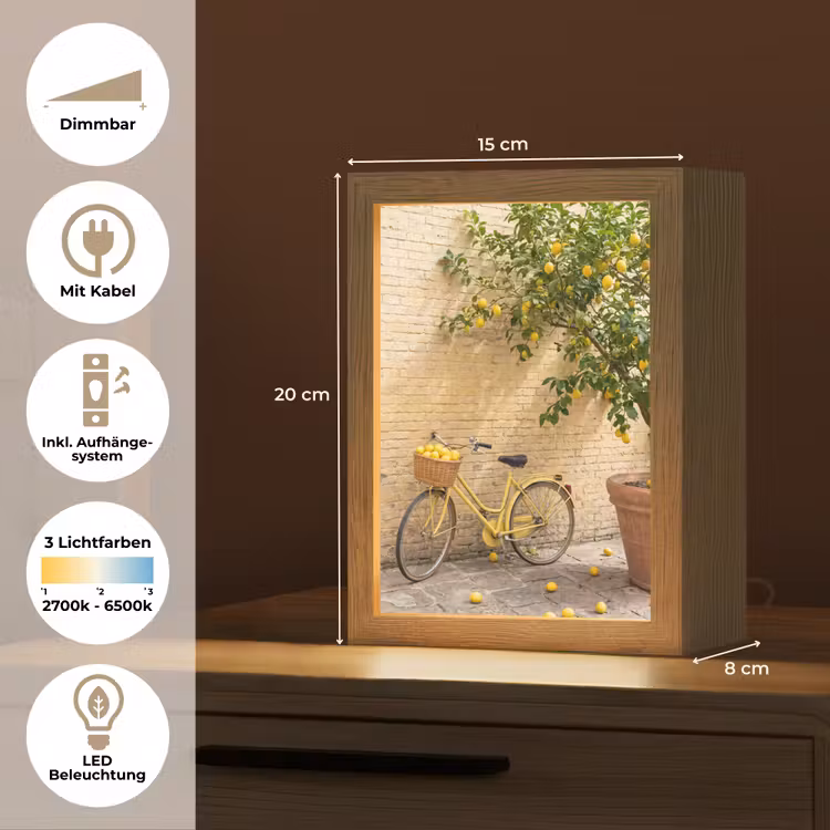 Personalisierte Lightbox - Fahrrad – Korb – Essen – Gelb – Sommer - Fiets - Mand - Eten - Geel - Zomer Light Box met kabel (Tafellamp) klein