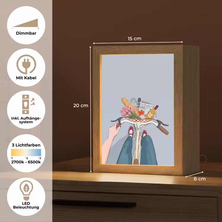 Personalisierte Lightbox - Fahrrad – Picknick – Sommer – Illustration - Fiets - Picknick - Zomer - Illustratie Light Box met kabel (Tafellamp) klein