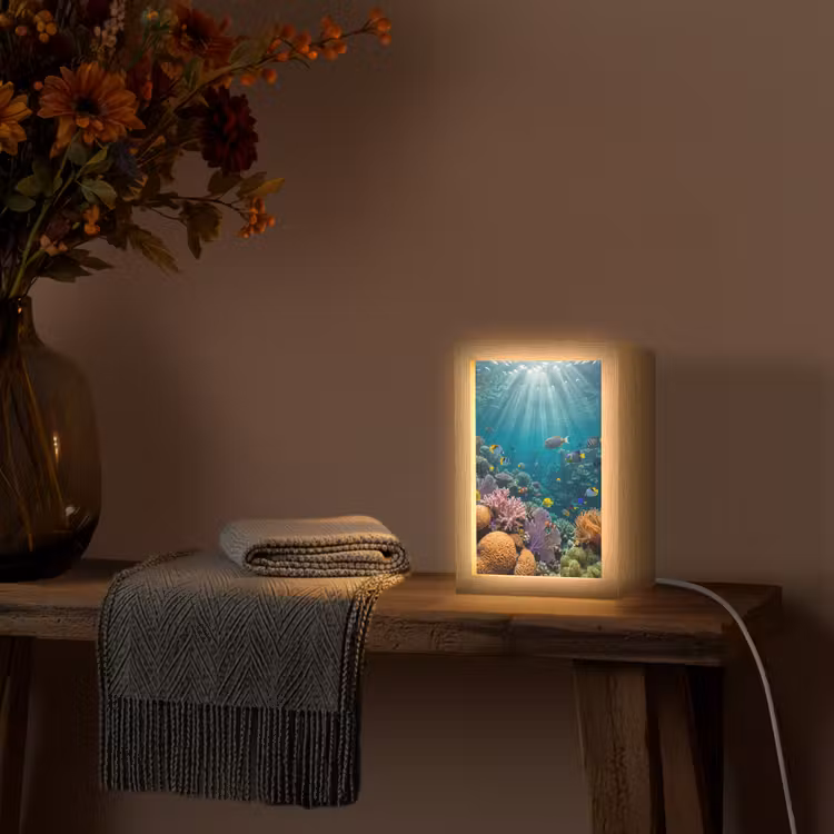 Vis - Koraal - Oceaan - Natuur - Kleurrijk Light Box met kabel (Tafellamp) klein -sfeer4
