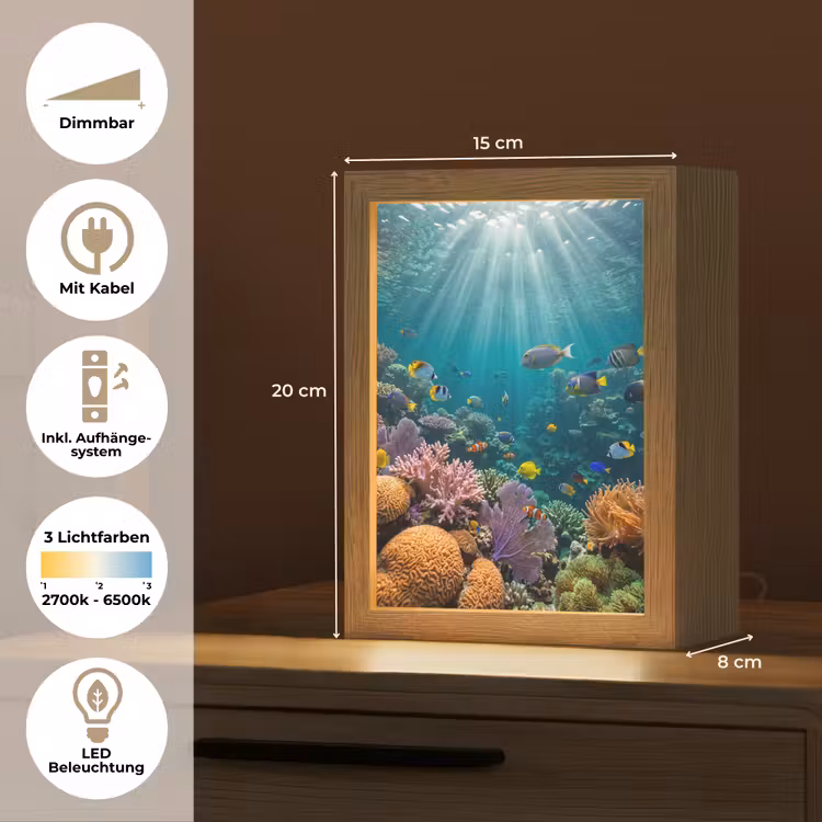 Vis - Koraal - Oceaan - Natuur - Kleurrijk Light Box met kabel (Tafellamp) klein -USP_DE