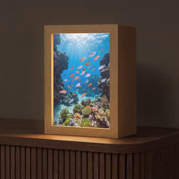 Vis - Koraalrif - Onderwater - Levendig - Blauw Light Box met kabel (Tafellamp) klein -z3d_website
