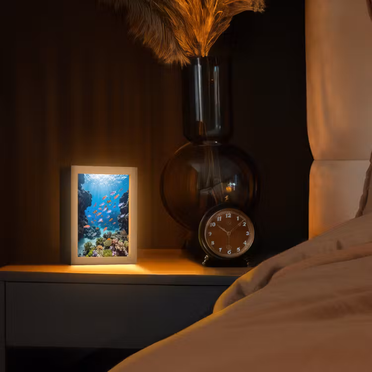 Vis - Koraalrif - Onderwater - Levendig - Blauw Light Box met kabel (Tafellamp) klein -sfeer1
