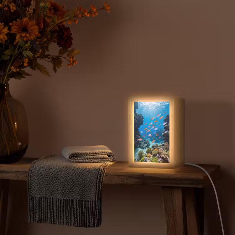 Vis - Koraalrif - Onderwater - Levendig - Blauw Light Box met kabel (Tafellamp) klein -sfeer4