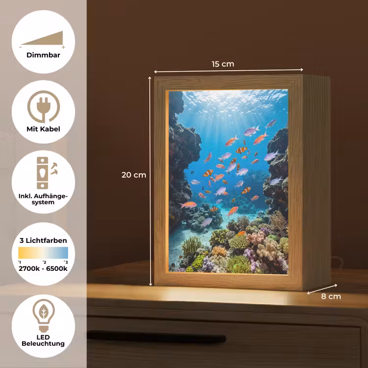 Vis - Koraalrif - Onderwater - Levendig - Blauw Light Box met kabel (Tafellamp) klein -USP_DE