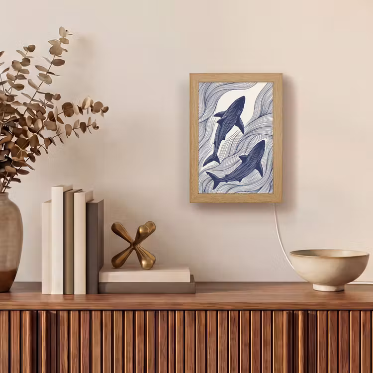 Vis - Oceaan - Lijntekening - Blauw - Dieren Light Box met kabel (Tafellamp) klein -sfeer2