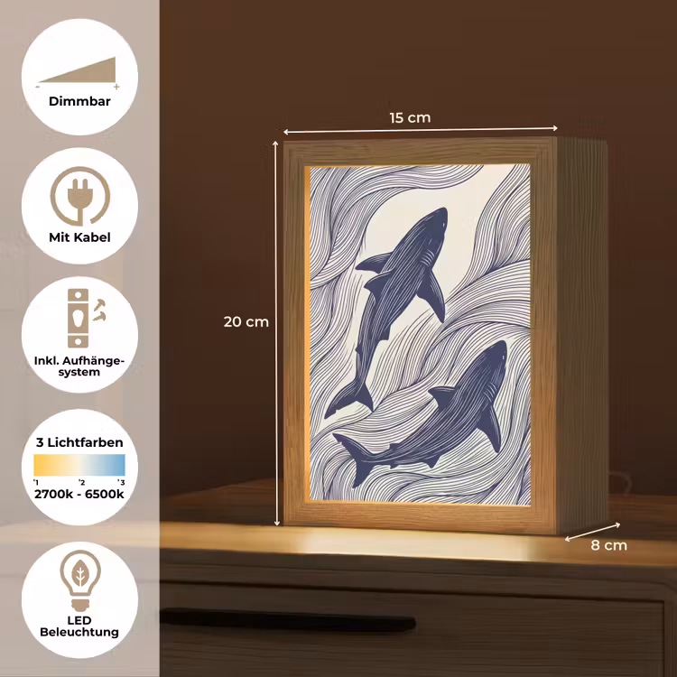 Vis - Oceaan - Lijntekening - Blauw - Dieren Light Box met kabel (Tafellamp) klein -USP_DE