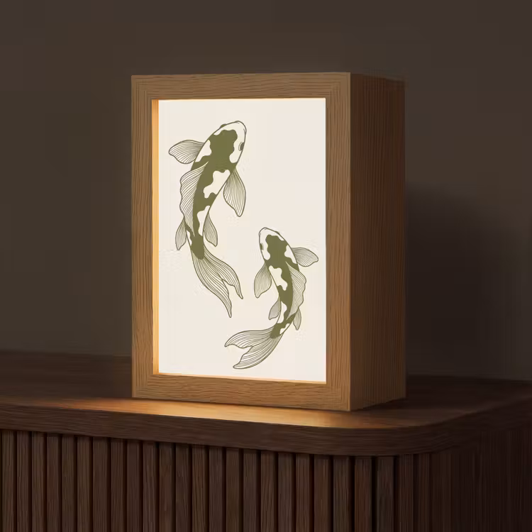Personalisierte Lightbox - Fisch – Schwimmend – Grün – Abstrakt – Tiere - Vis - Zwemmend - Groen - Abstract - Dieren Light Box met kabel (Tafellamp) klein