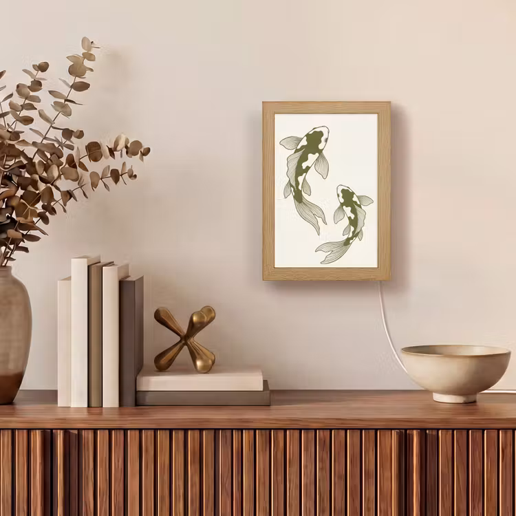 Personalisierte Lightbox - Fisch – Schwimmend – Grün – Abstrakt – Tiere - Vis - Zwemmend - Groen - Abstract - Dieren Light Box met kabel (Tafellamp) klein