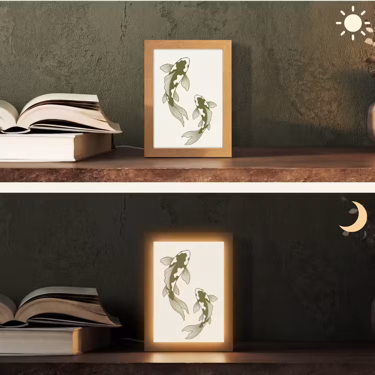 Personalisierte Lightbox - Fisch – Schwimmend – Grün – Abstrakt – Tiere - Vis - Zwemmend - Groen - Abstract - Dieren Light Box met kabel (Tafellamp) klein