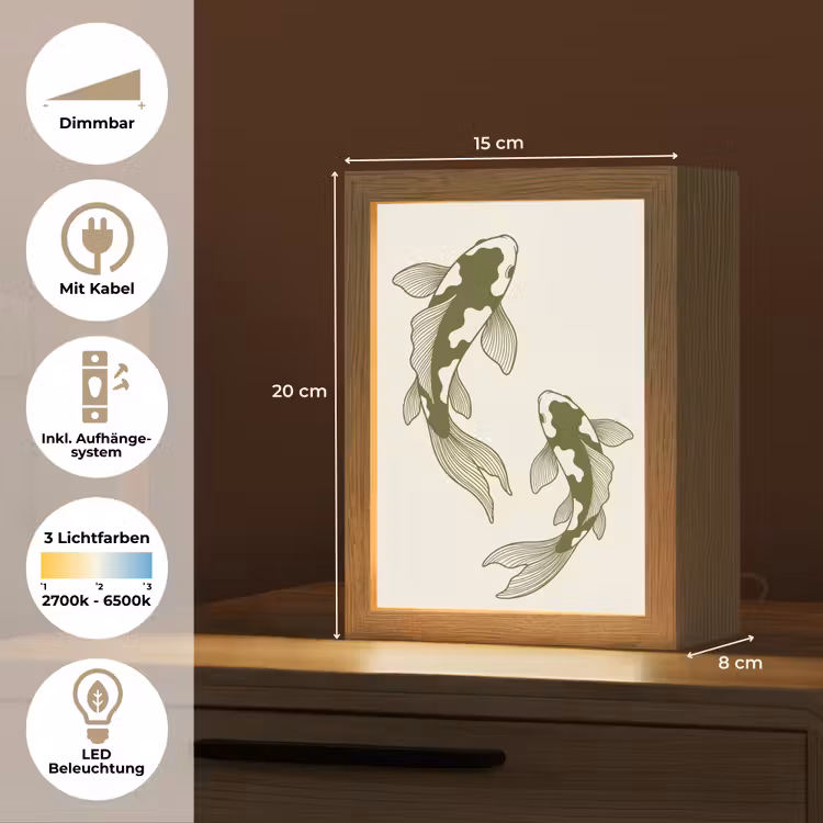 Personalisierte Lightbox - Fisch – Schwimmend – Grün – Abstrakt – Tiere - Vis - Zwemmend - Groen - Abstract - Dieren Light Box met kabel (Tafellamp) klein