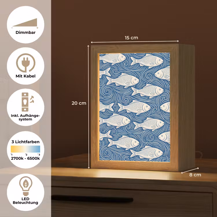 Vis - Water - Patroon - Grafisch - Blauw Light Box met kabel (Tafellamp) klein -USP_DE