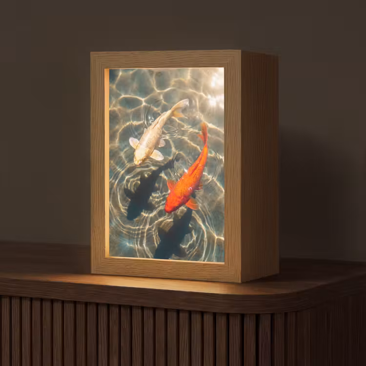 Vis - Water - Dieren - Oranje - Goud Light Box met kabel (Tafellamp) klein -z3d_website