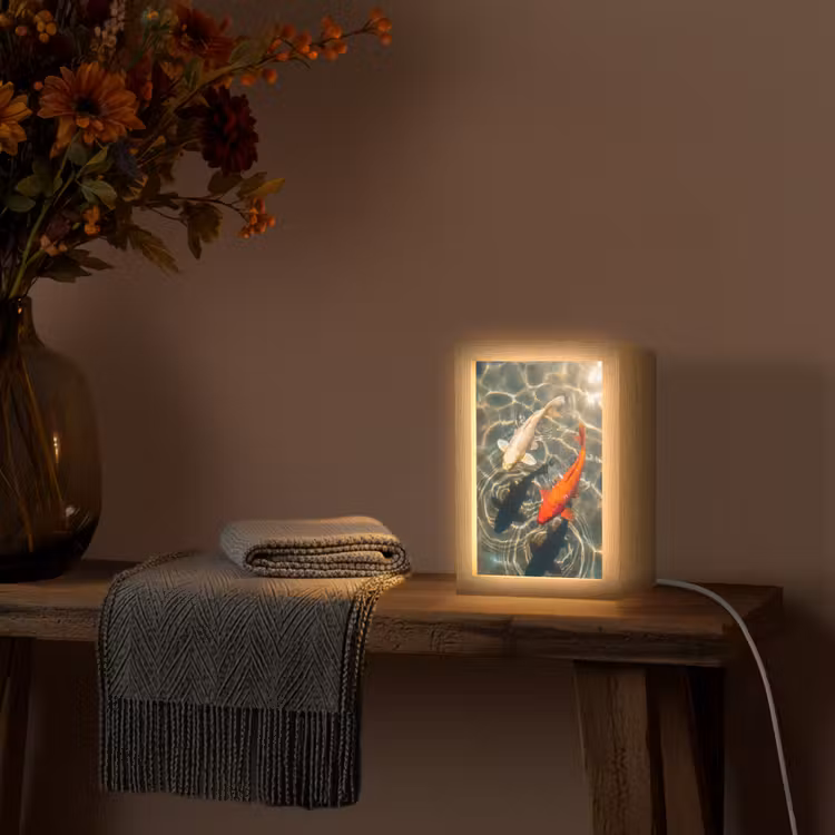 Vis - Water - Dieren - Oranje - Goud Light Box met kabel (Tafellamp) klein -sfeer4