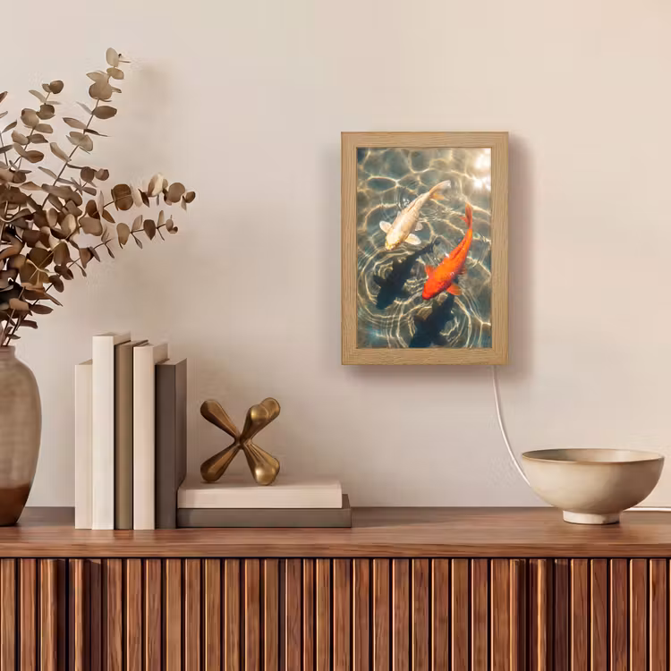 Vis - Water - Dieren - Oranje - Goud Light Box met kabel (Tafellamp) klein -sfeer2