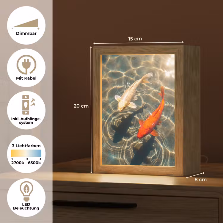 Vis - Water - Dieren - Oranje - Goud Light Box met kabel (Tafellamp) klein -USP_DE