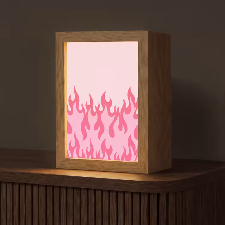 Vlammen - Patroon - Abstract - Modern - Roze Light Box met kabel (Tafellamp) klein -z3d_website