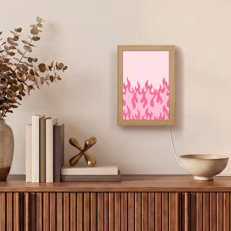 Vlammen - Patroon - Abstract - Modern - Roze Light Box met kabel (Tafellamp) klein -sfeer2