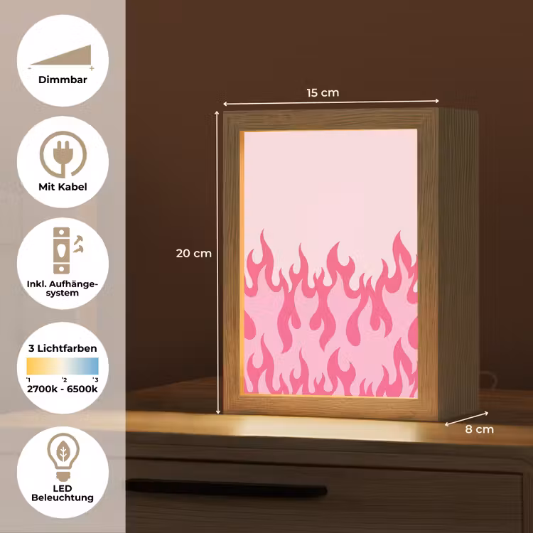 Vlammen - Patroon - Abstract - Modern - Roze Light Box met kabel (Tafellamp) klein -USP_DE