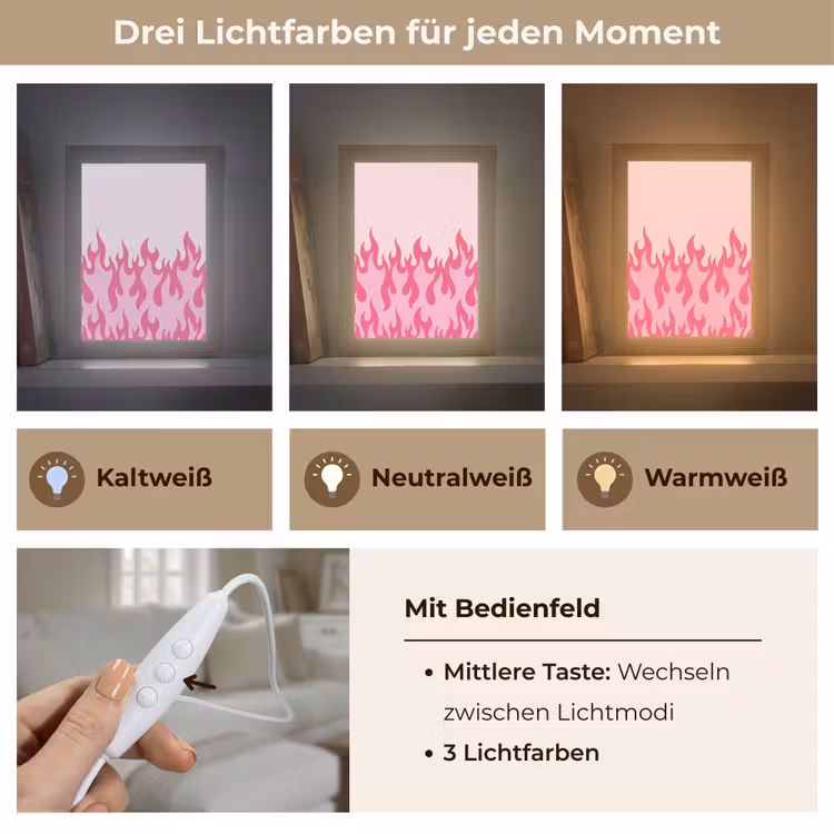 Vlammen - Patroon - Abstract - Modern - Roze Light Box met kabel (Tafellamp) klein -USP_lichtkleurDE