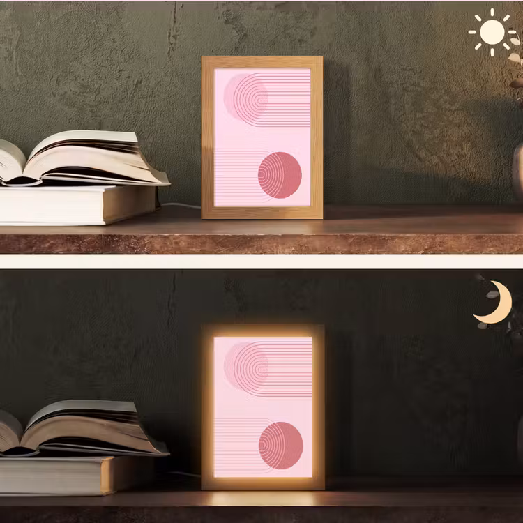 Personalisierte Lightbox - Formen – Linien – Minimalistisch – Rosa - Vormen - Lijnen - Minimalistisch - Roze Light Box met kabel (Tafellamp) klein