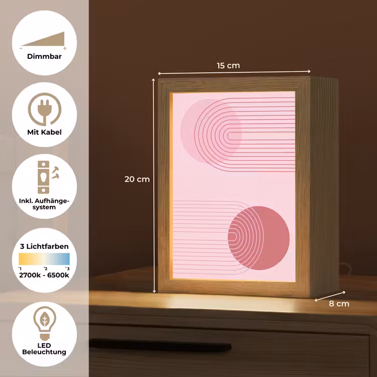 Personalisierte Lightbox - Formen – Linien – Minimalistisch – Rosa - Vormen - Lijnen - Minimalistisch - Roze Light Box met kabel (Tafellamp) klein